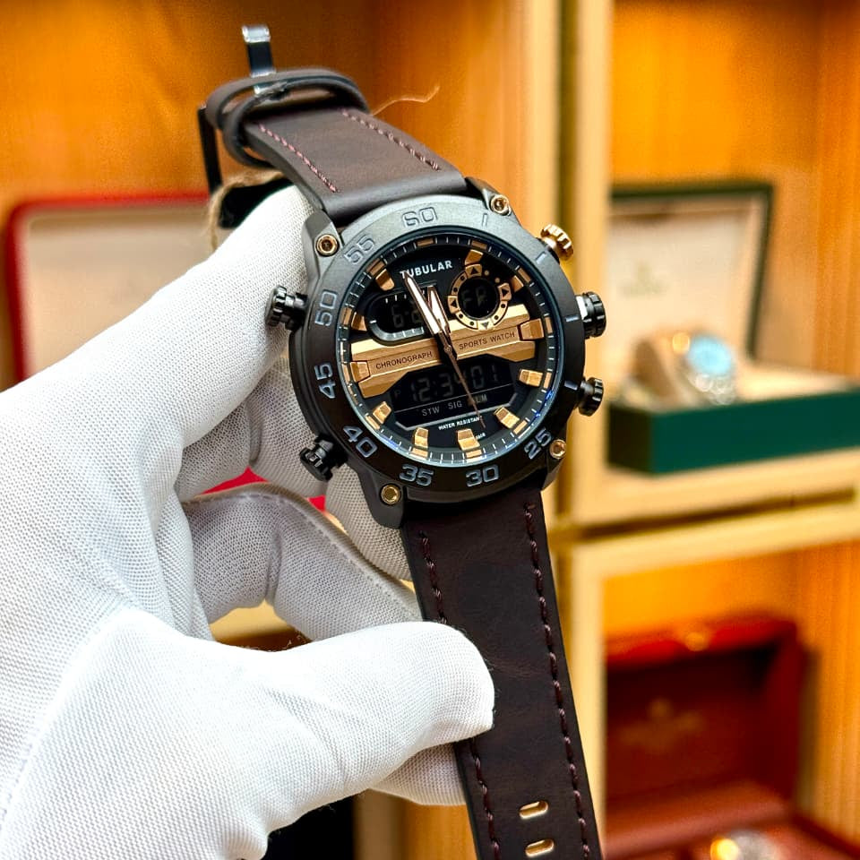 TUBULAR Original Analogue Digital Watch for Men – Leather Strap Edition