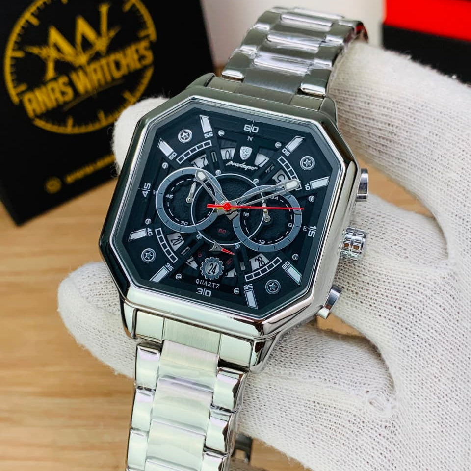 Poedagar Original Chronograph Watch for Men – Stainless Steel Quartz Wrist Watch with Date Display, Water Resistant &amp; Gift Box