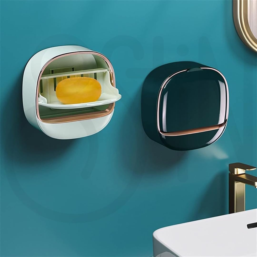 Wall Mounted Soap Holder With Drain Tray | Stylish Soap Dish Holder Waterproof For Kitchen and Bathroom (Random color)