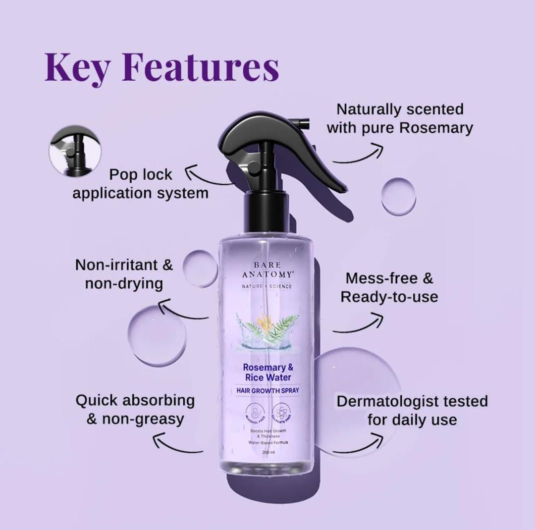 Bare Anatomy Rosemary &amp; Rice Water Hair Growth Spray – 200ml