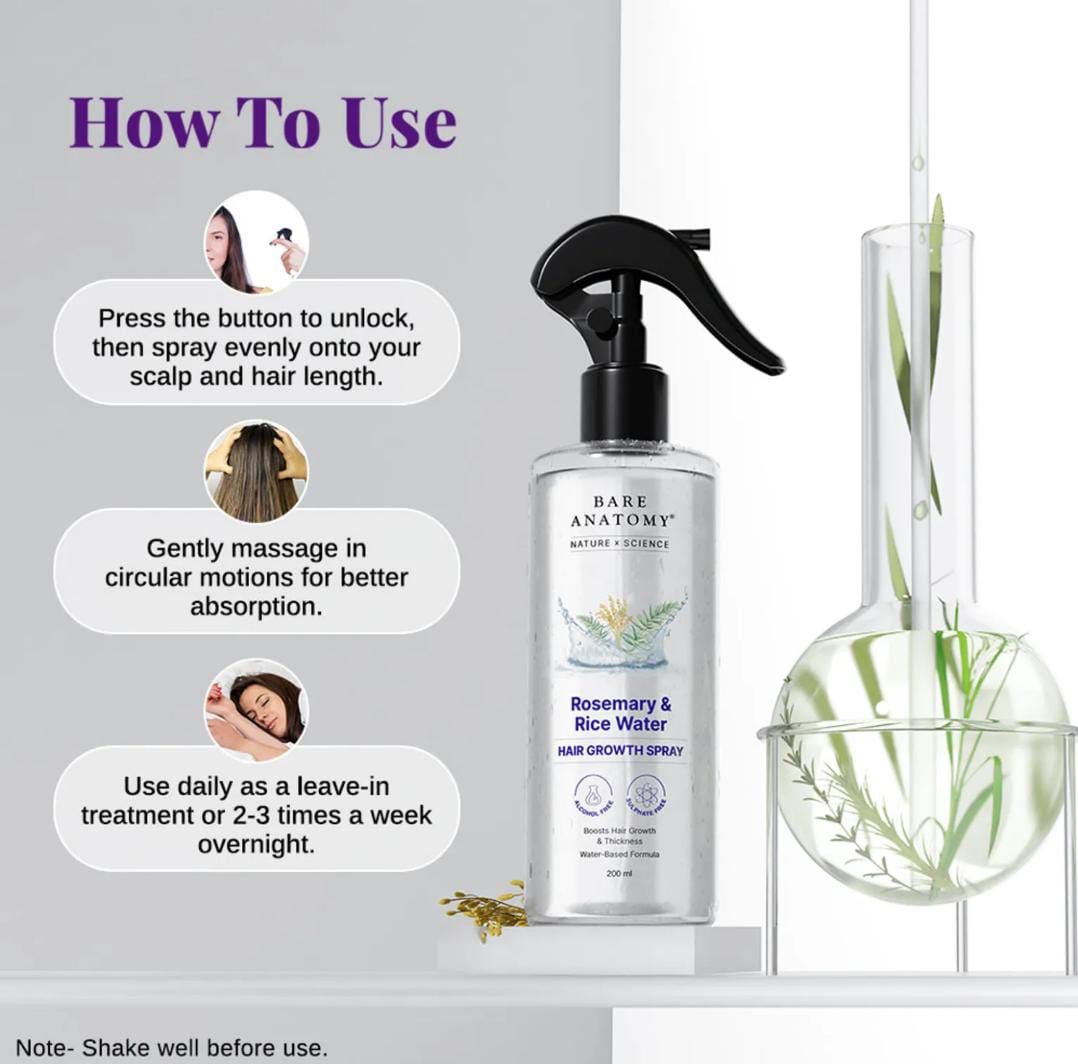 Bare Anatomy Rosemary &amp; Rice Water Hair Growth Spray – 200ml