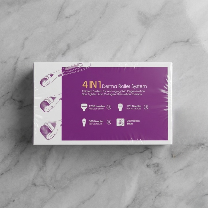 Derma Roller 4 in 1 System For Anti Aging Skin Regeneration And Collagen Stimulation Therapy