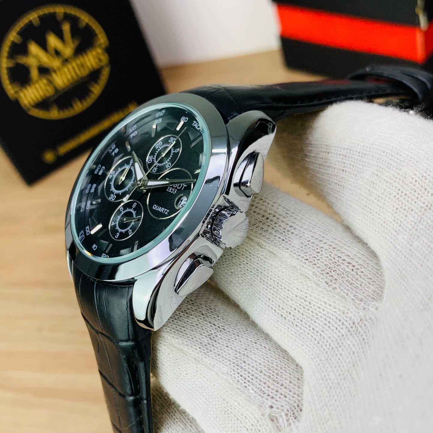Tissot Chronograph Men's Watch – Black Dial & Premium Leather Strap