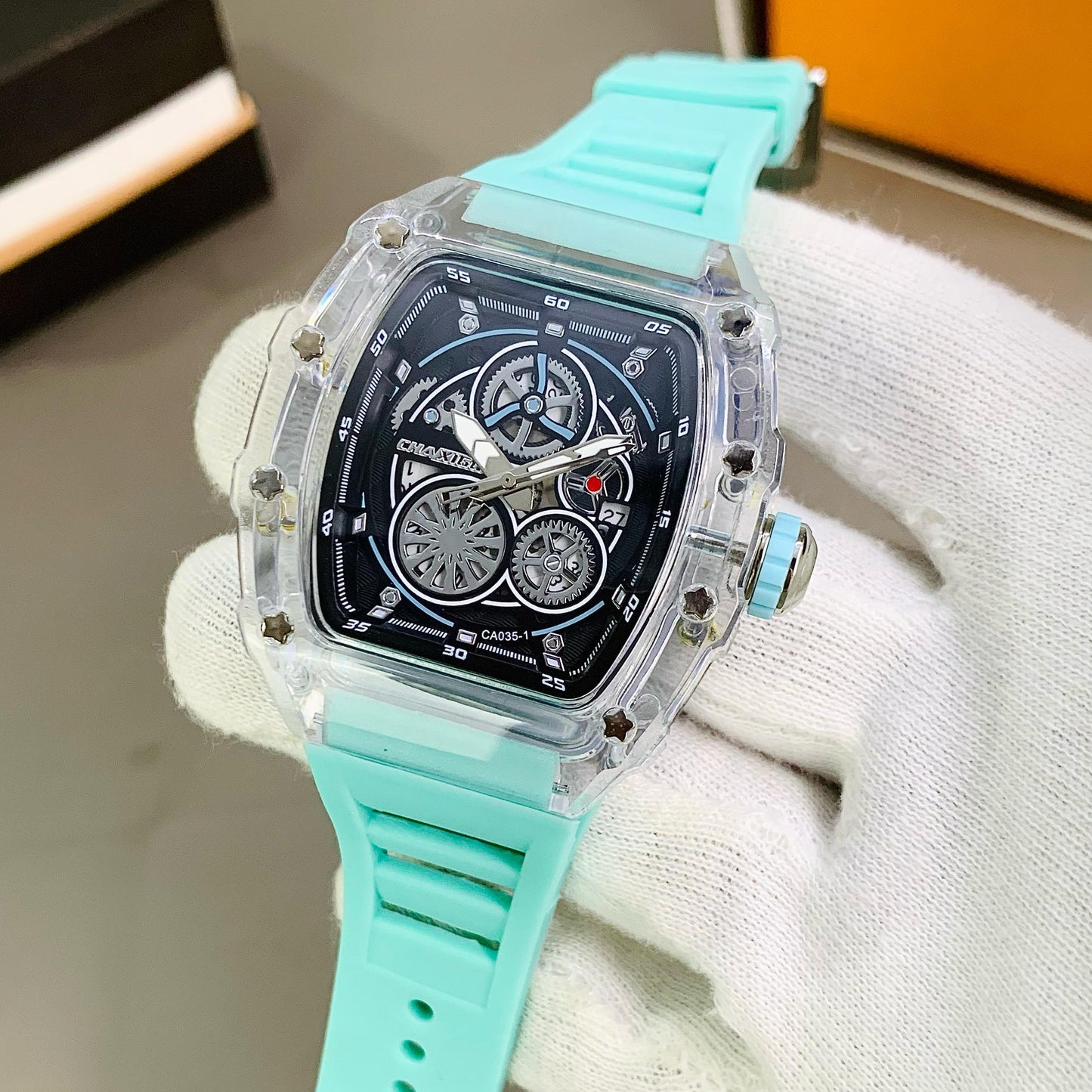CHAXIGO 6825BB Luxury Skeleton Dial Watch – Richard Mile Inspired Transparent Case