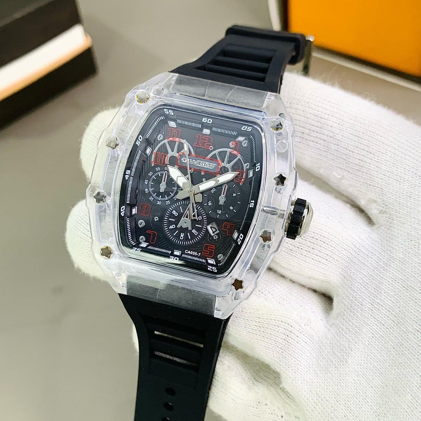 CHAXIGO 6825BB Luxury Skeleton Dial Watch – Richard Mile Inspired Transparent Case