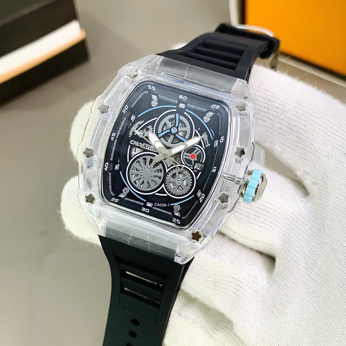 CHAXIGO 6825BB Luxury Skeleton Dial Watch – Richard Mile Inspired Transparent Case