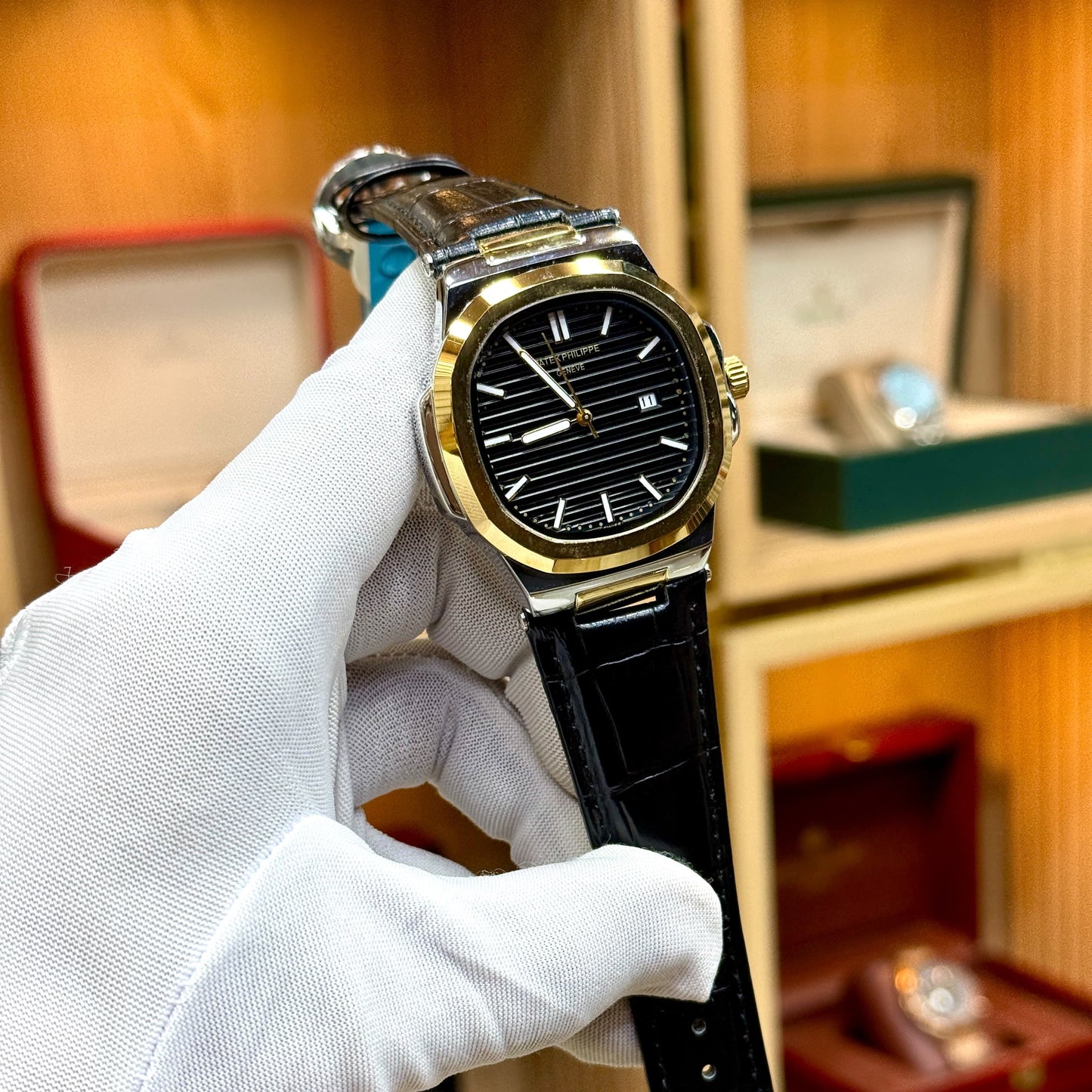 Luxury Blue Dial Men's Watch with Genuine Leather Strap