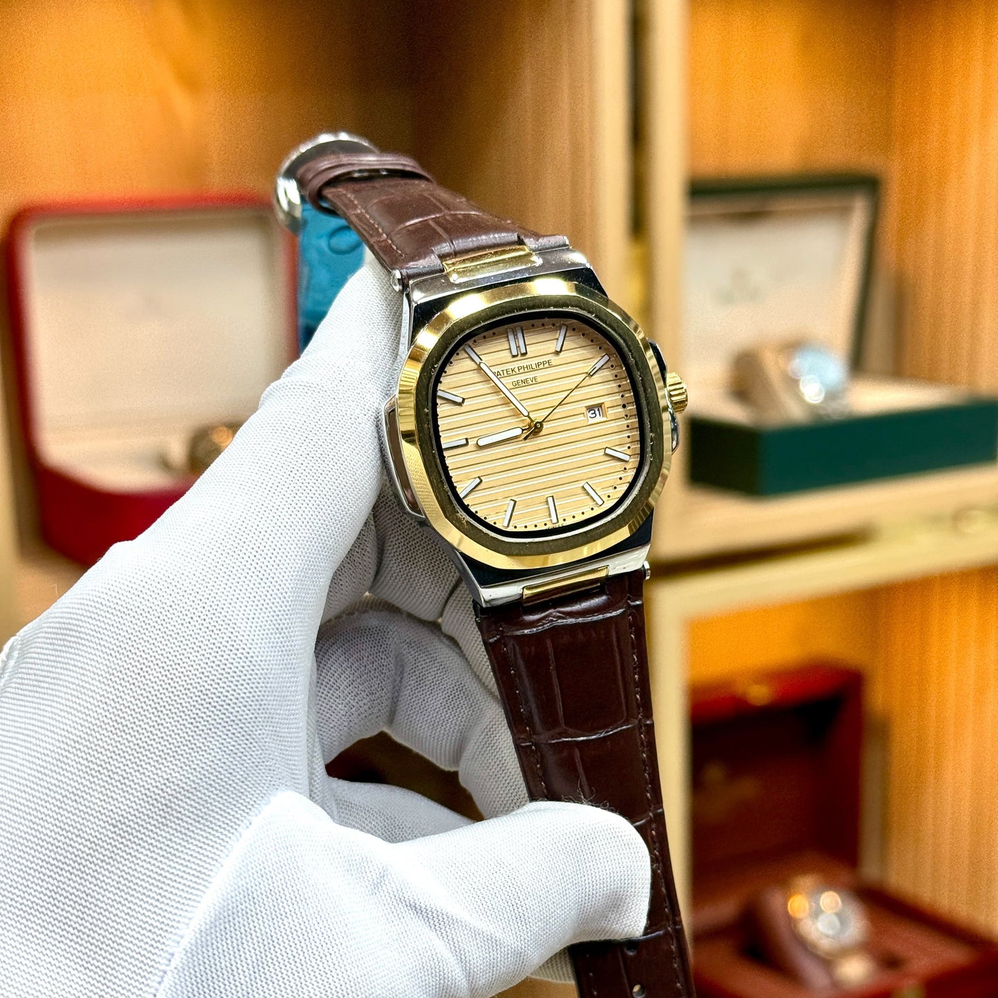 Luxury Blue Dial Men's Watch with Genuine Leather Strap