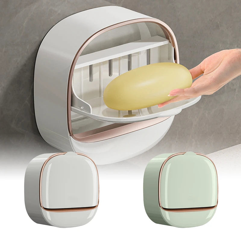 Wall Mounted Soap Holder With Drain Tray | Stylish Soap Dish Holder Waterproof For Kitchen and Bathroom (Random color)