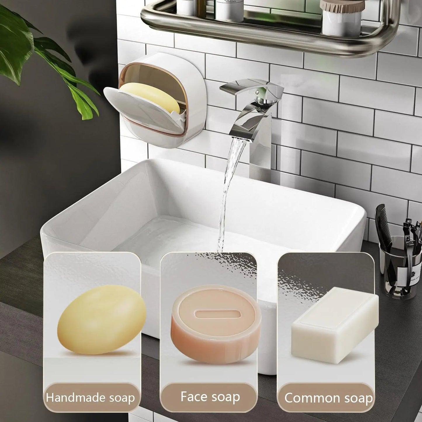 Wall Mounted Soap Holder With Drain Tray | Stylish Soap Dish Holder Waterproof For Kitchen and Bathroom (Random color)