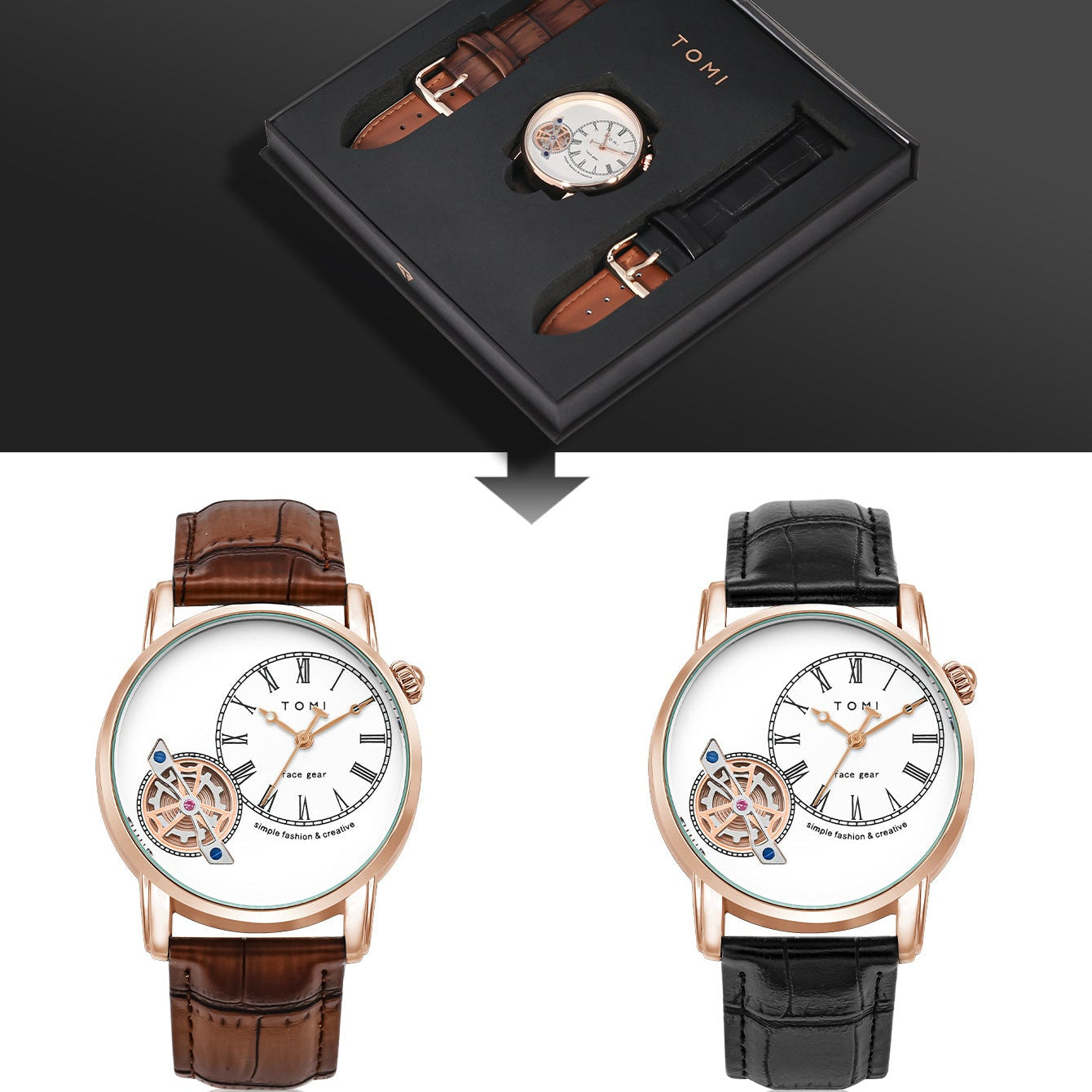 Tomi Premium Men's Leather Strap Analog Wrist Watch – Luxury Design Random colours