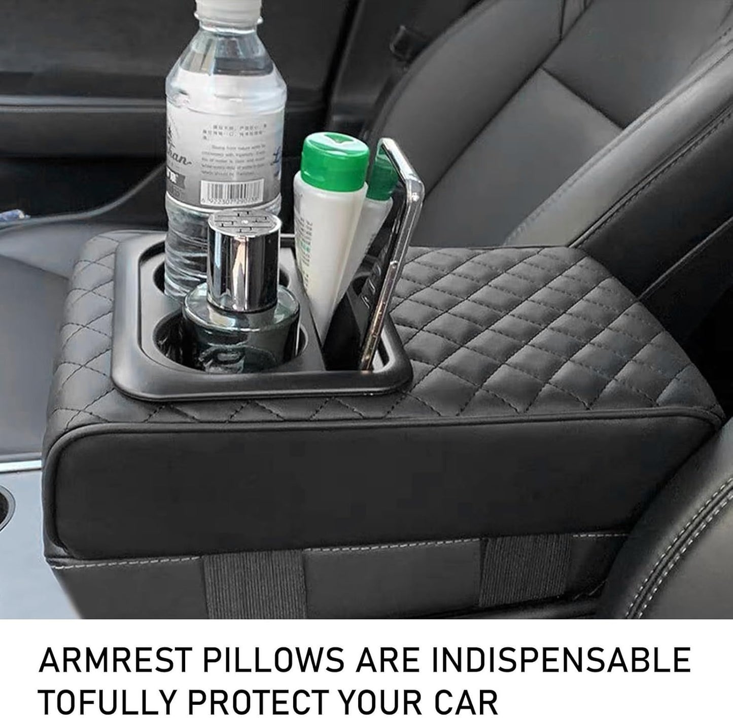 Multi-Function Car Armrest Cushion with Built-In Cup Holder and Tissue Box
