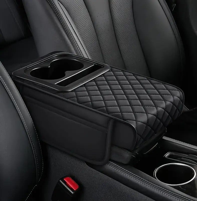 Multi-Function Car Armrest Cushion with Built-In Cup Holder and Tissue Box