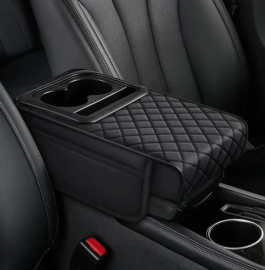 Multi-Function Car Armrest Cushion with Built-In Cup Holder and Tissue Box