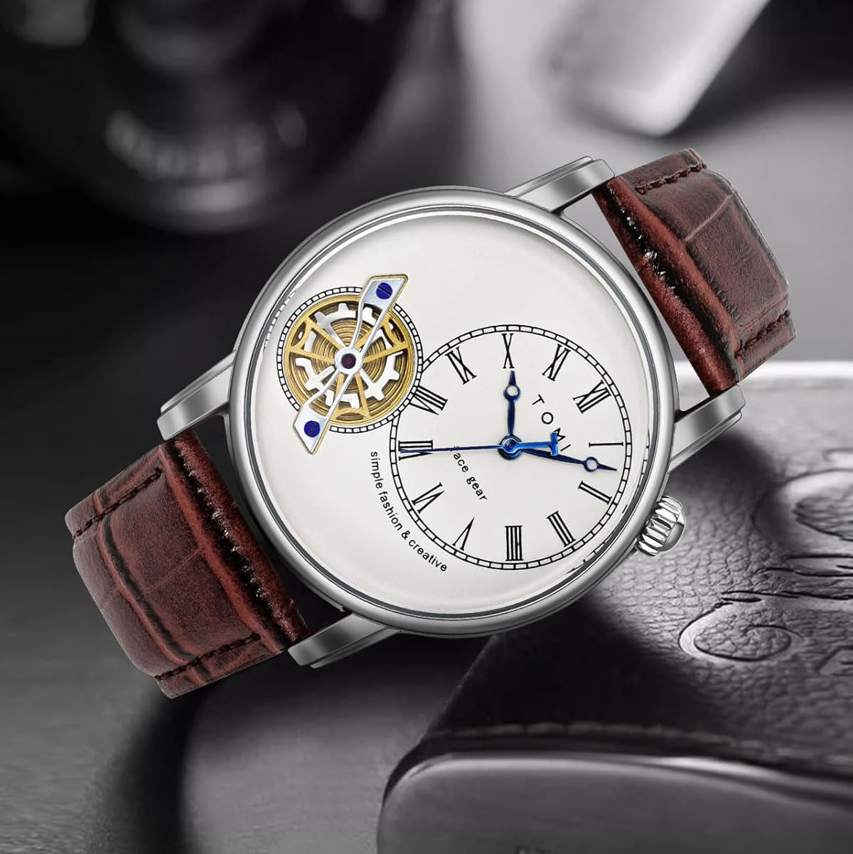 Tomi Premium Men's Leather Strap Analog Wrist Watch – Luxury Design Random colours