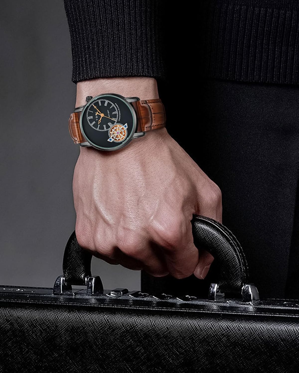 Tomi Premium Men's Leather Strap Analog Wrist Watch – Luxury Design Random colours