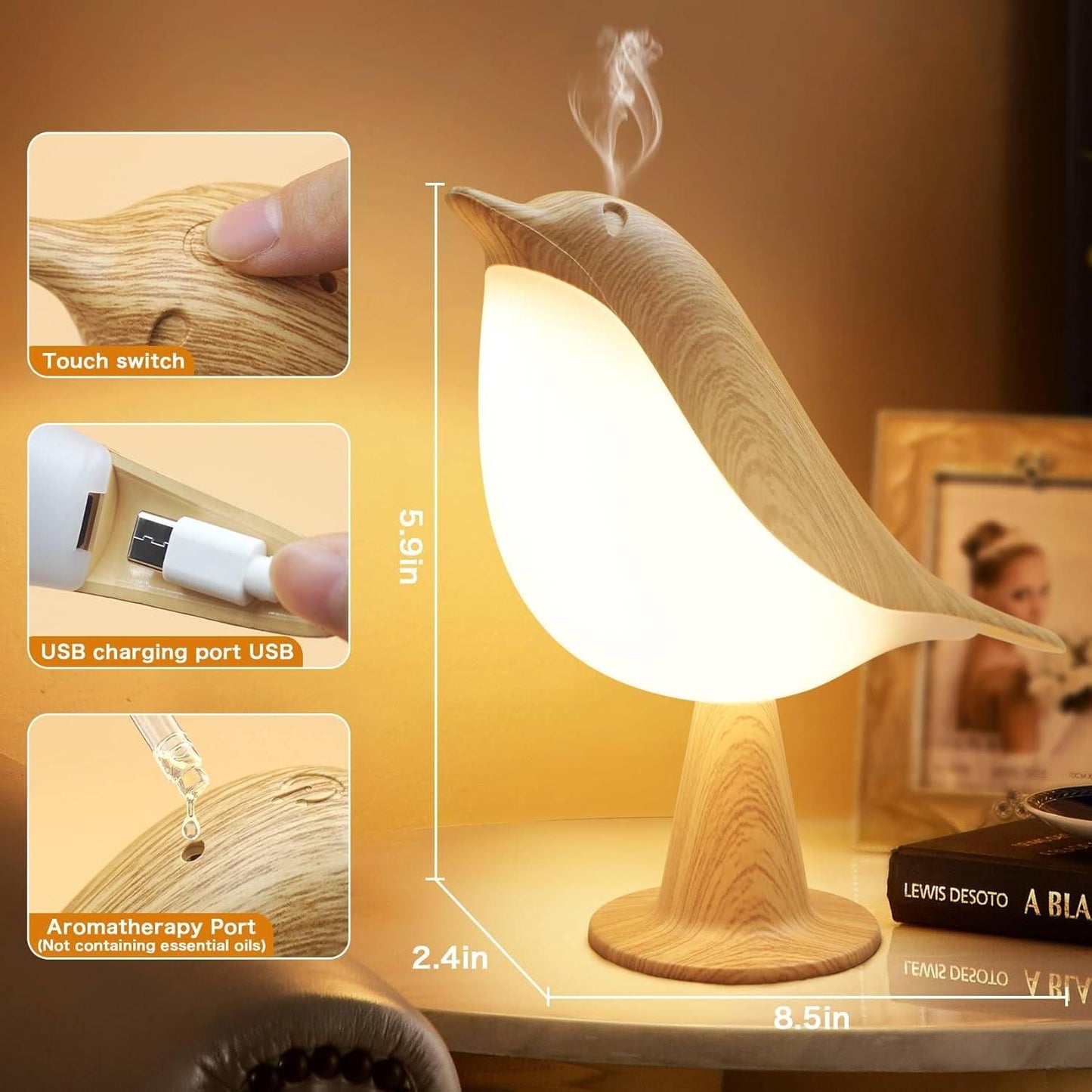 Bird Cordless Rechargeable Desk Lamp with Touch Control & 3 Light Modes