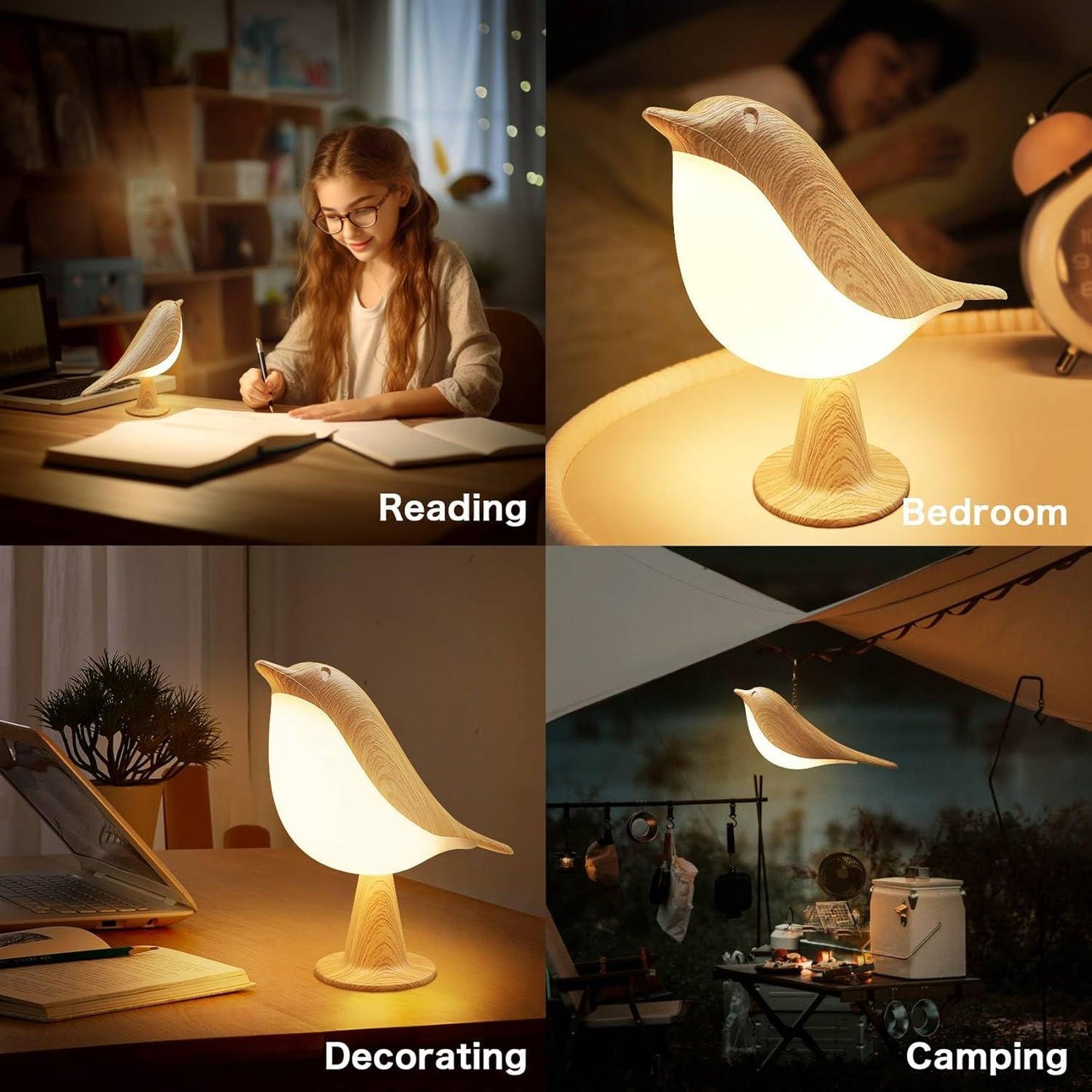 Bird Cordless Rechargeable Desk Lamp with Touch Control & 3 Light Modes