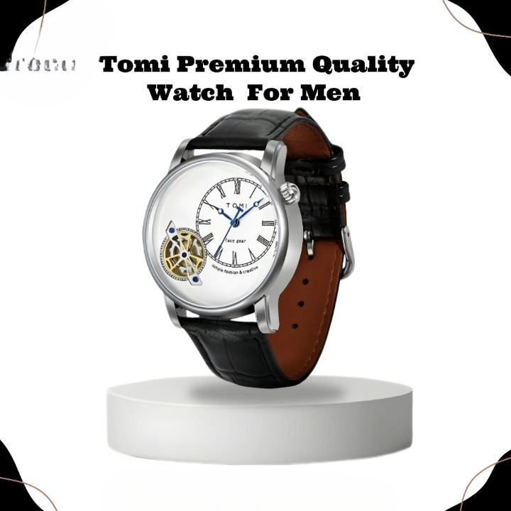 Tomi Premium Men's Leather Strap Analog Wrist Watch – Luxury Design Random colours